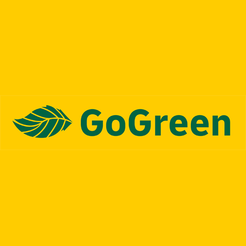 DHL GoGreen Logo in Grün auf gelbem Hintergrund als Hinweis auf den Versand mit DHL GoGreen.
