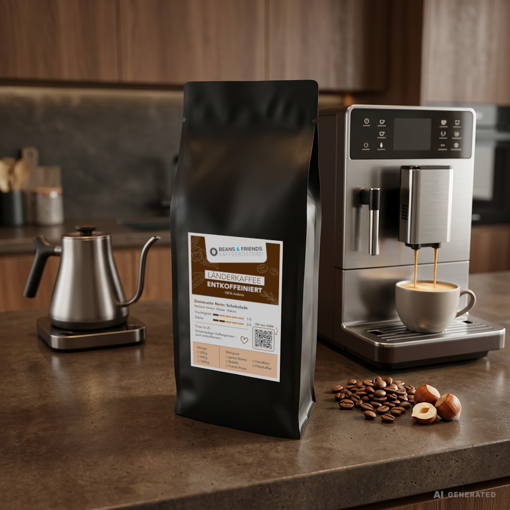 Entkoffeinierter Kaffee ganze Bohnen von Beans and Friends für Vollautomaten – 100 % Arabica Kaffee mit Noten von Nuss und Schokolade