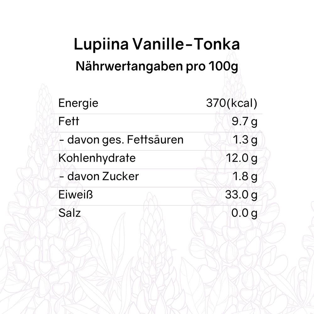 Nährwerttabelle Lupinenkaffee Lupiina Vanille-Tonka