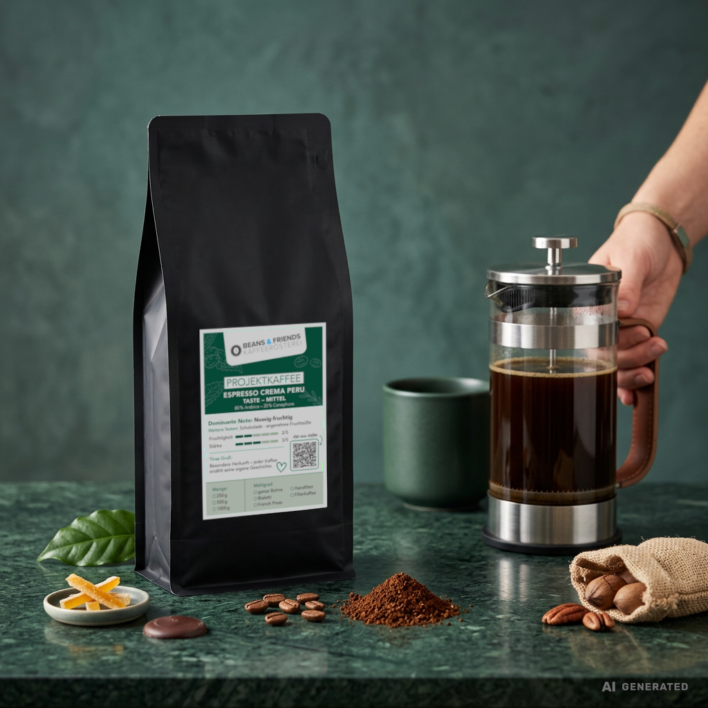 Peru Kaffee Mittel von Beans & Friends – Kaffee mit Schokoladen- und Röstaromen, geeignet für Vollautomaten und Handfilter